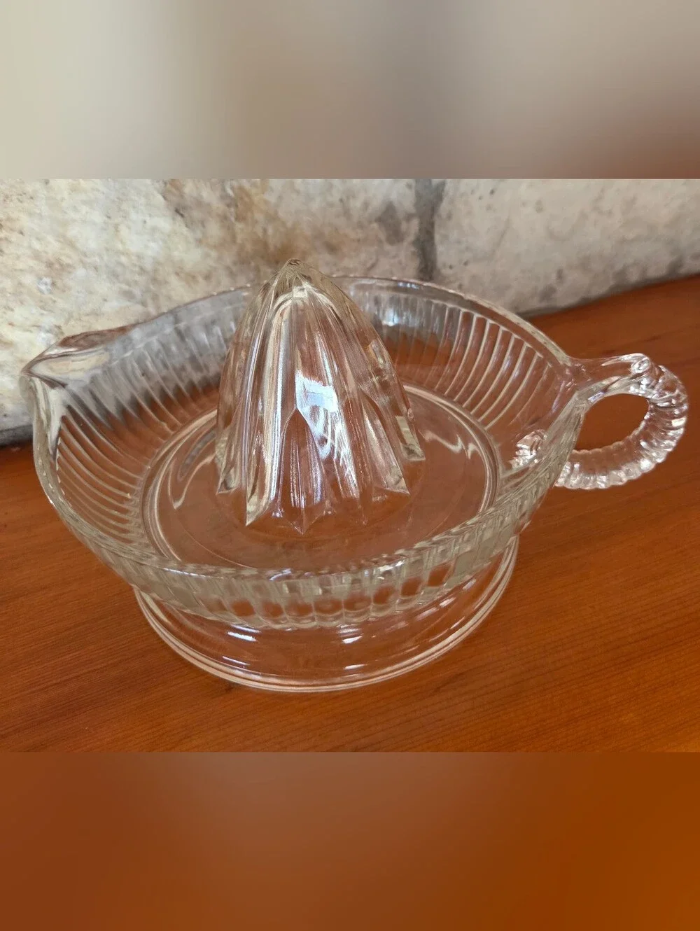 Vintage Anchor Hocking Clear Glass Juicer Reamer Ribbed Bowl & Handle